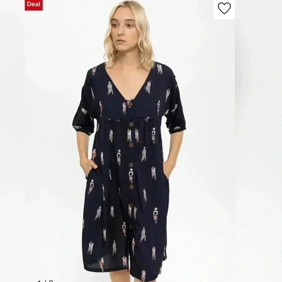 anou anou Sitting Women Elegance Buttons artsy 
Midi Dress New With Tag Size L - Picture 3 of 7